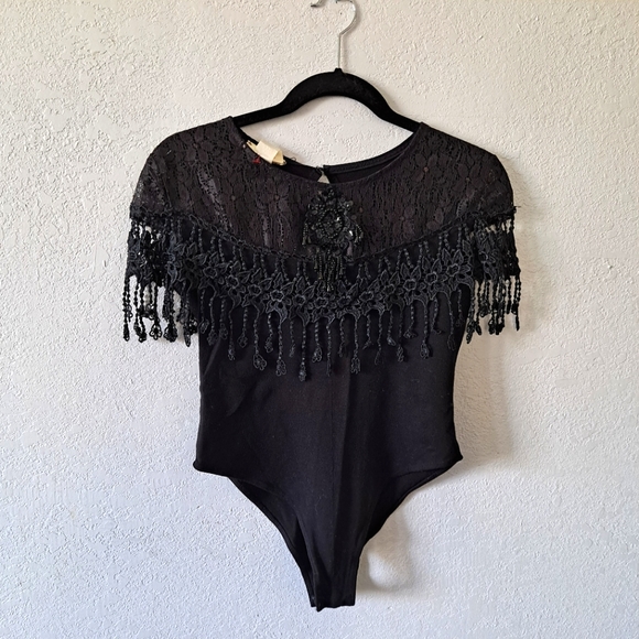 Laura Jeans Tops - Vintage Black Embellished Bodysuit